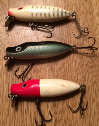 3 Vintage Unknown River Runt Paw Paw Shur Strike Bass Fishing Lures Unmarked