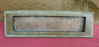 Vintage Large Solid Brass Letter Box Letterbox Post Box Rope Edge 10 " X 3 "