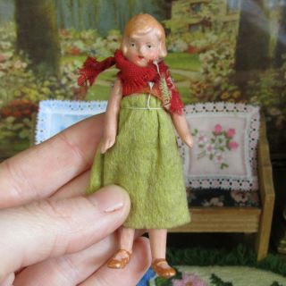 Antique 20s 30s German Dollhouse Hertwig Flapper Girl Doll Bisque Wire Jointed