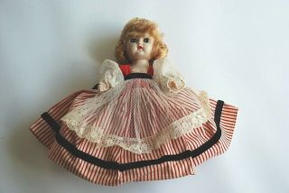 Vintage 7 1/2 " Blonde Vogue Doll Ginger? Red & White Striped Dress