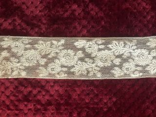 Antique 19th C.  Bobbin Lace Insertion 1.  25 Yards By 3 1/4 " - Floral Design