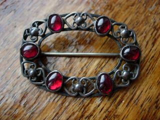 Antique Arts And Crafts Silver Garnet Cabochon Brooch Artificers Guiild Style