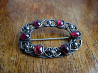 ANTIQUE ARTS AND CRAFTS SILVER GARNET CABOCHON BROOCH ARTIFICERS GUIILD STYLE 2