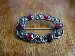 ANTIQUE ARTS AND CRAFTS SILVER GARNET CABOCHON BROOCH ARTIFICERS GUIILD STYLE 4