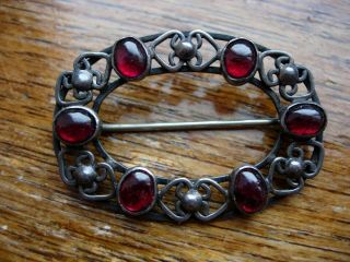ANTIQUE ARTS AND CRAFTS SILVER GARNET CABOCHON BROOCH ARTIFICERS GUIILD STYLE 5