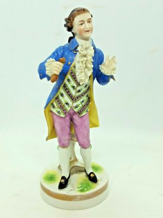 Antique Dresden Lace Figurine Of A Man 19th Century Volkstedt Figure W/ Repairs