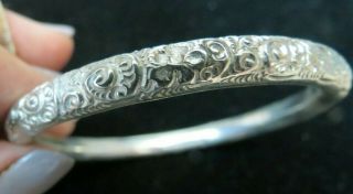 Vintage Antique Victorian Repousse Sterling Silver Bangle Bracelet