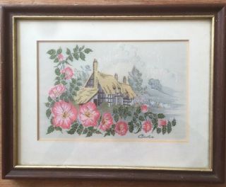 Cashs Vintage Woven Silk Wall Picture;tea Rose English Country Cottage Landscape