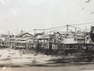 Howard Willis Brown Signed Etching FISHERMAN ' S WHARF Monterey fine art listed 4