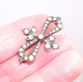 Gorgeous Antique Victorian Diamond Paste Stone Bow Solid Silver Brooch Pin