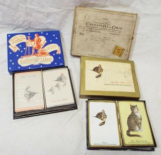 4 Decks Antique Chesapeake And Ohio Railroad Kitten Playing Cards W/ Boxes Nos