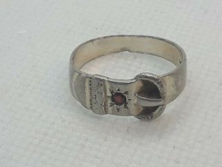 antique solid silver buckle ring with ruby.  size U 4