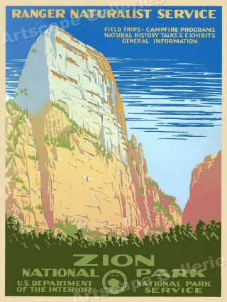 1930s " Zion National Park " Vintage Style Wpa Travel Poster - 20x28