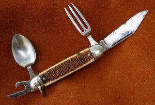 Vintage Antique Folding Pocket Knife Colonial Prov Usa Camping Scout Fork Hobo