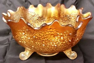 Fenton Orange Tree Antique Carnival Glass Large 3 Footed Fruit Bowl Marigold