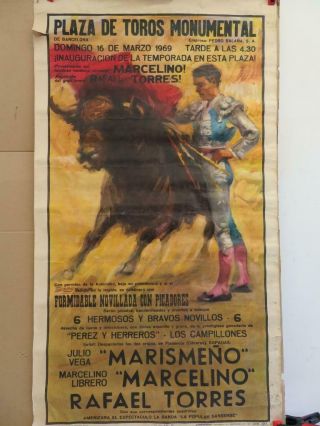 Really Old Poster Bill Board Bull Fighting Barcelona 1964
