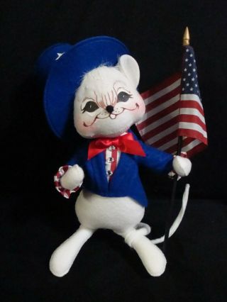Vintage Annalee Patriotic Mouse July 4th Usa With Flag & Top Hat 11 " Tall