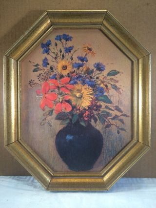 Vintage/ Retro Floral Print In Gold Octagon Frame