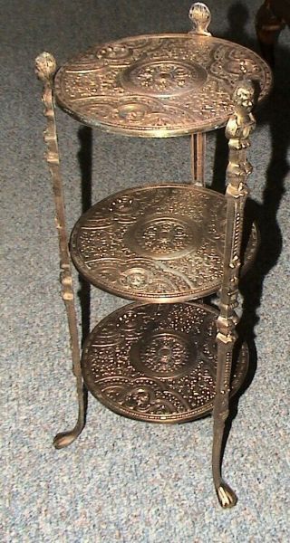 Decorative Brass Round 3 Tier Table With 12 Women Lanyards And Claw Feet
