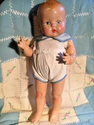 Vintage 18 " All Composition Baby Boy Doll Painted Face,  Molded Hair
