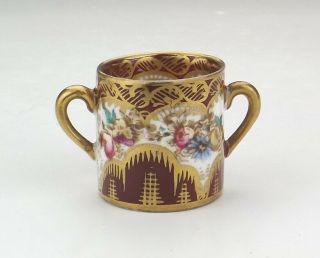 Antique Crown Staffordshire China - Miniature Flower Painted Gilded Loving Cup