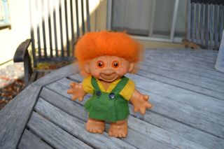 Vintage 60s Thomas Dam Troll Doll Bank Orange Hair Felt Clothing Orange Eyes