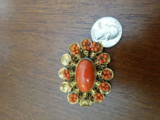 ANTIQUE VICTORIAN CARVED RED CORAL GOLD BROOCH PIN 3