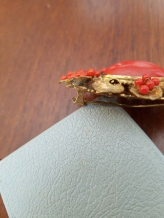 ANTIQUE VICTORIAN CARVED RED CORAL GOLD BROOCH PIN 5