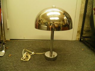 Vintage Mid Century Chrome Mushroom Table Lamp Metal - Read & See All
