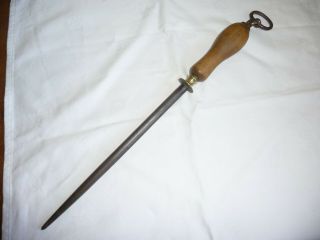 Antique Butchers Steel Knife Sharpener By J Tyzack Sheffield Turned Wood Handle
