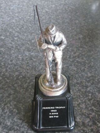 Vintage 1963.  Fishing Trophy.  Metal/bakelite.  U.  K.