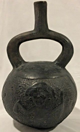 Pre Columbian Chimu Blackware Stirrup Vessel Peru South America C 1100 - 1400 3