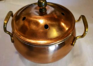 Vintage Copper Plated Potpourri Incense Pot With Lid And Brass Handles