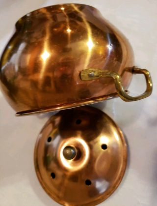 Vintage Copper Plated Potpourri Incense Pot With Lid and Brass Handles 2