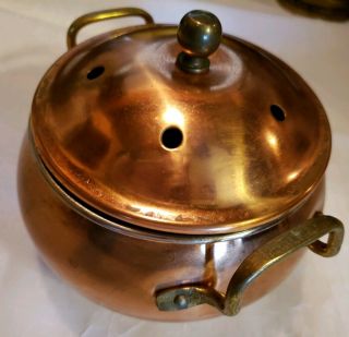 Vintage Copper Plated Potpourri Incense Pot With Lid and Brass Handles 5