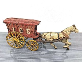 Antique Cast Iron Ice Wagon,  1920s,  Vintage,  Horse Drawn,  9 1/2 "
