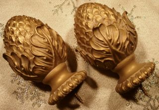 Wood Pole Finials - Pinecone Acorn Antique Gold Finish