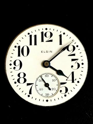 16s Elgin Pocket Watch Movement Dial And Hands Runs And Stops Overwound