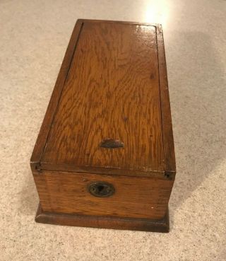 Antique Vintage Keepsake Desktop Oak Wood Box Sliding Cover Lid