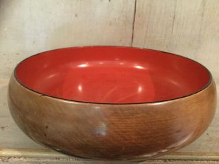 Vintage Hand Turned Treen Wooden Bowl Collectable Interior Painted & Lacquered