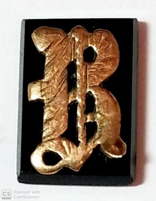 Antique Rectangle Old English Initial Gold " B " Or " R " Initial Onyx Stone F629