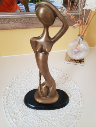 Art Deco Nude Lady Brass Figurine Onyx Base 11 Inch Tall Ex Cond