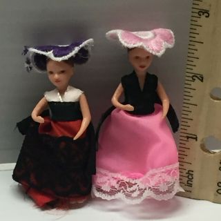 Vintage Miniature Dollhouse - 2 Vintage Miniature Dolls With Case 2 - 1/2 " Tall