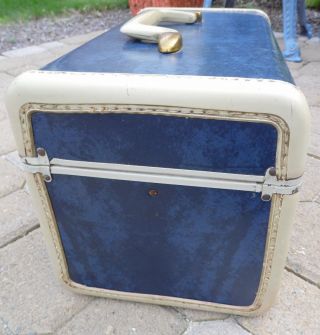 1950 ' s SAMSONITE Train Case Blue Marbled Shwayder Bros Key 4712 Vintage 5
