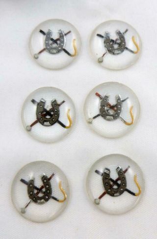 6 Antique Horse Racing Reverse Painted Essex Crystal Intaglio Buttons Jewellery 2