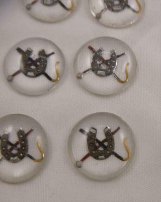 6 Antique Horse Racing Reverse Painted Essex Crystal Intaglio Buttons Jewellery 5