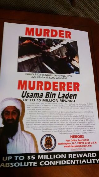 Usama Bin Laden Wanted Poster - Issued By the US State Dept 1999. 2