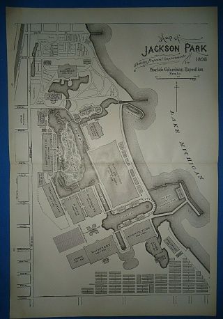 Vintage Circa 1893 Jackson Park Chicago Columbian Expo Map Old Antique