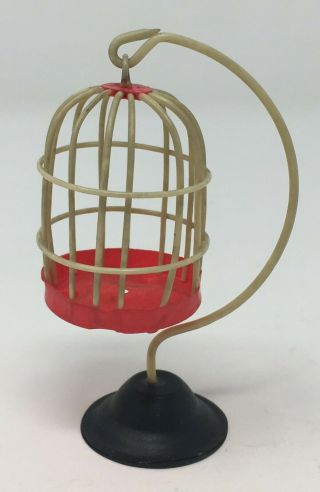 Vintage Dollhouse Miniature Plastic Bird Cage On Stand