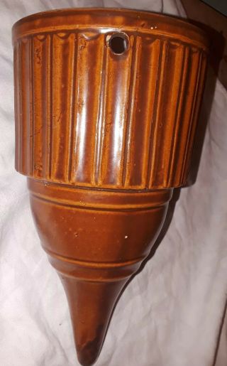 Perfect Huge Antique Uhl Pottery Stoneware Cone Shaped Vase Wall Pocket